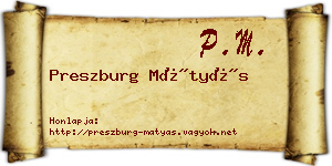 Preszburg Mátyás névjegykártya